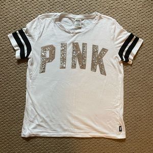 victoria secret pink sequin logo shirt
